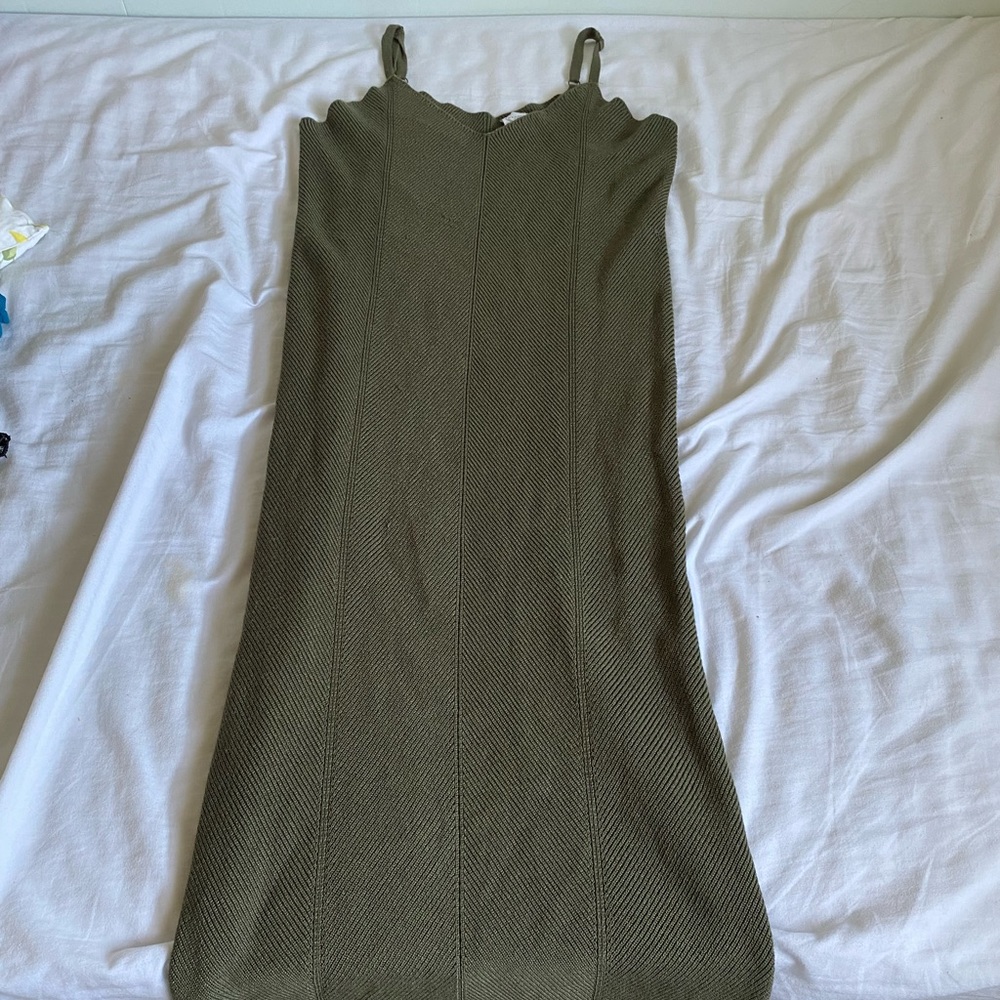 Medium long olive green dress